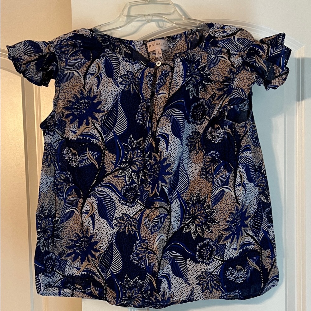 Philosophy Blue and Tan Floral Top